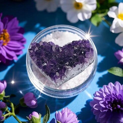 Crystals and Healing Stones Heart Crystal Amethyst Cluster Geode Raw Stones with Display Stand for Home Decor, Meditation, Spiritual Energy, 1Pc 1.55"-2" in Kuwait