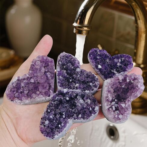 Crystals and Healing Stones Heart Crystal Amethyst Cluster Geode Raw Stones with Display Stand for Home Decor, Meditation, Spiritual Energy, 1Pc 1.55"-2" in Kuwait