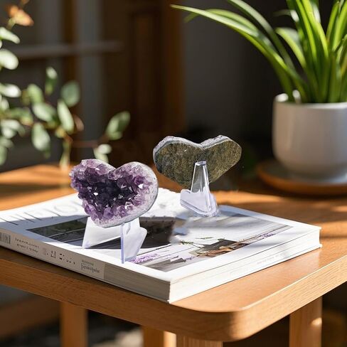 Crystals and Healing Stones Heart Crystal Amethyst Cluster Geode Raw Stones with Display Stand for Home Decor, Meditation, Spiritual Energy, 1Pc 1.55"-2" in Kuwait