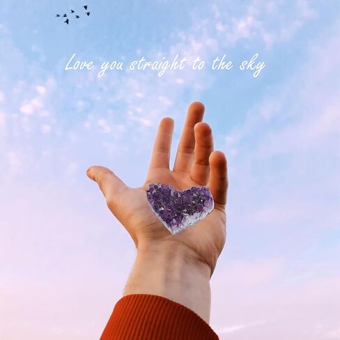 Crystals and Healing Stones Heart Crystal Amethyst Cluster Geode Raw Stones with Display Stand for Home Decor, Meditation, Spiritual Energy, 1Pc 1.55"-2" in Kuwait