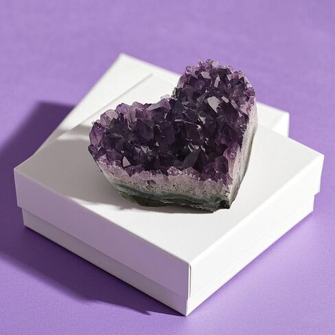 Crystals and Healing Stones Heart Crystal Amethyst Cluster Geode Raw Stones with Display Stand for Home Decor, Meditation, Spiritual Energy, 1Pc 1.55"-2" in Kuwait