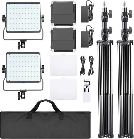 Neewer 2 Packs 660 PRO RGB LED Video Light with App Control Stand Kit, 360° Full Color, 50W Dimmable Bi-Color 3200K~5600K Video Lighting CRI 97+ for Gaming/Streaming/Zoom/YouTube/Webex/Photography in Kuwait