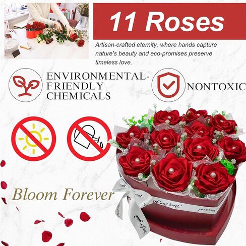 Flower Forever Heart Shape Box - Preserved Roses Gift for Her, Preserved Flowers, (Crimson Red, 11 Roses) in Saudi Arabia