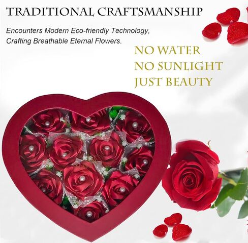 Flower Forever Heart Shape Box - Preserved Roses Gift for Her, Preserved Flowers, (Crimson Red, 11 Roses) in Saudi Arabia