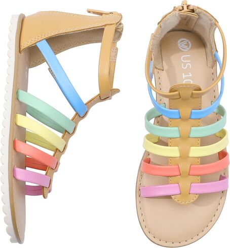 MIXIN Girls Gladiator Sandals for Toddler/Little Kids Open Toe Cute Strappy Summer Flat Shoes with Zipper in Saudi Arabia