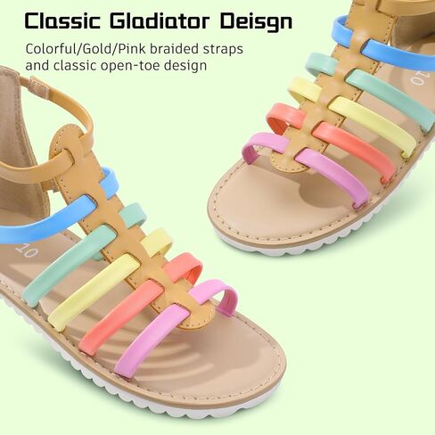 MIXIN Girls Gladiator Sandals for Toddler/Little Kids Open Toe Cute Strappy Summer Flat Shoes with Zipper in Saudi Arabia