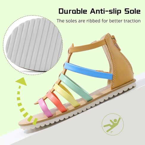 MIXIN Girls Gladiator Sandals for Toddler/Little Kids Open Toe Cute Strappy Summer Flat Shoes with Zipper in Saudi Arabia
