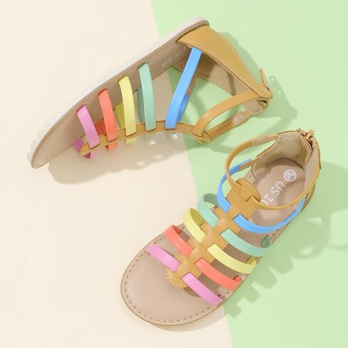 MIXIN Girls Gladiator Sandals for Toddler/Little Kids Open Toe Cute Strappy Summer Flat Shoes with Zipper in Saudi Arabia