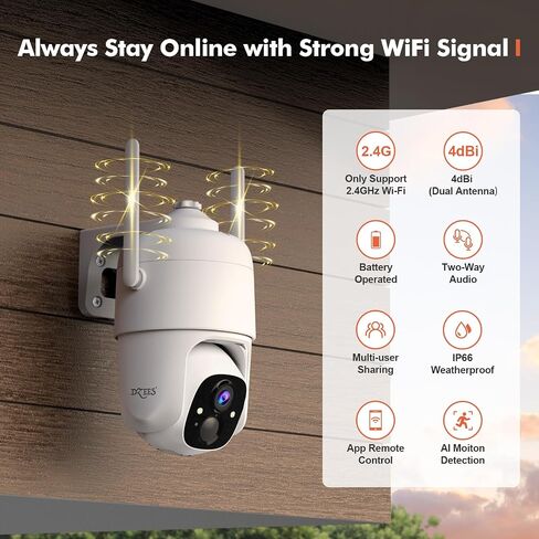 Dzees 360° PTZ Security Cameras Wireless Outdoor WiFi, 2K Battery Powered Home Security Camera Indoor, Spotlight & Siren, Color Night Vision, 2-Way Talk, AI Motion Detection, IP66 2-Pack | 2K Battery Powered, Home Security Camera Indoor, Spotlight & Siren in Saudi Arabia
