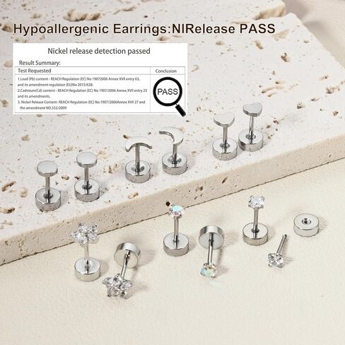 Titanium Flat Back Earrings,6 Pairs Screw Back Earring for Women Hypoallergenic Earrings 14K Gold&Silver Helix Earring Cartilage Conch Tragus Piercing Jewelry CZ Earring in Saudi Arabia