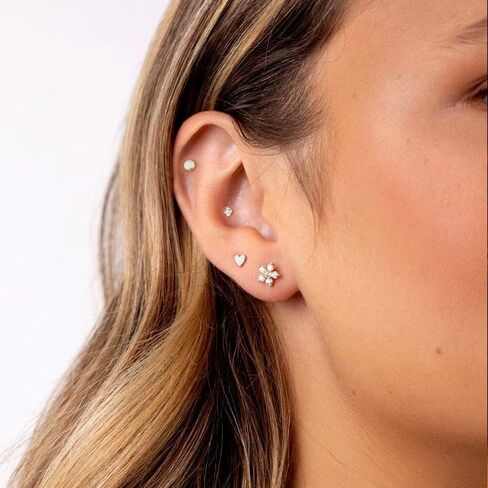 Titanium Flat Back Earrings,6 Pairs Screw Back Earring for Women Hypoallergenic Earrings 14K Gold&Silver Helix Earring Cartilage Conch Tragus Piercing Jewelry CZ Earring in Saudi Arabia