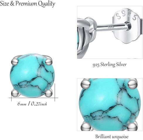 Turquoise Studs Earrings, 925 Sterling Silver 4mm/6mm Round Shape Tiny Studs, Turquoise Jewelry Present for Women Girlfriend in Kuwait