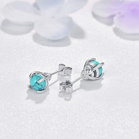 Turquoise Studs Earrings, 925 Sterling Silver 4mm/6mm Round Shape Tiny Studs, Turquoise Jewelry Present for Women Girlfriend in Kuwait