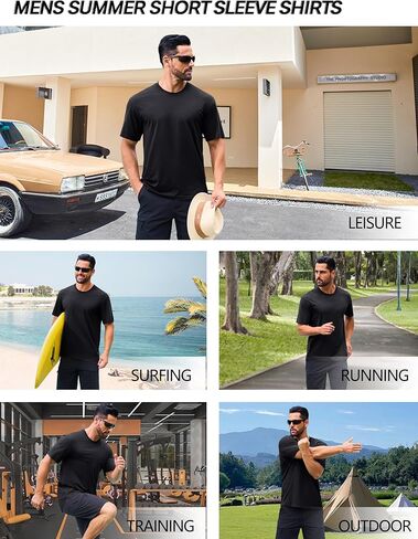 Cotrasen Men's T-Shirt Curve Hem UPF 50+ Moisture Wicking Cooling Short Sleeve Casual Slightly Loose Solid Basic Tee Tops in Kuwait