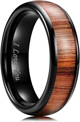 King Will Nature 4mm/6mm Domed Koa Wood Stainless Steel Ring Wedding Band Turquoise Granules Inlay High Polished Domed Black/Silver/Rose Gold Plated for Men Women in Saudi Arabia