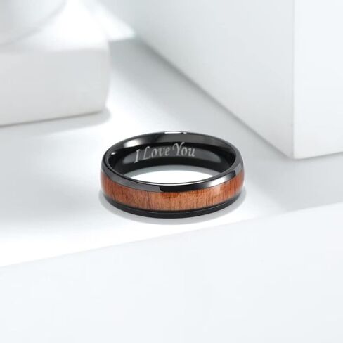 King Will Nature 4mm/6mm Domed Koa Wood Stainless Steel Ring Wedding Band Turquoise Granules Inlay High Polished Domed Black/Silver/Rose Gold Plated for Men Women in Saudi Arabia