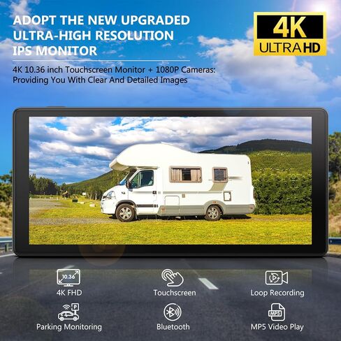 4K RV Backup Camera System 10.1" Quad Split Touchscreen Monitor 4 1080P HD Rear Side View Cameras DVR Recording Bluetooth Music USB Video Play IP69 Waterproof Night Vision for RV Truck Trailer in Saudi Arabia