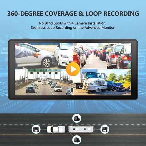 4K RV Backup Camera System 10.1" Quad Split Touchscreen Monitor 4 1080P HD Rear Side View Cameras DVR Recording Bluetooth Music USB Video Play IP69 Waterproof Night Vision for RV Truck Trailer in Saudi Arabia