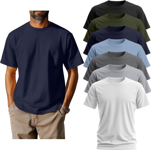 Neer 7 Pack Men's Big and Tall Shirts Summer Cotton Short Sleeve Tee Crew Neck Casual Top Basic Oversize T Shirts in Saudi Arabia