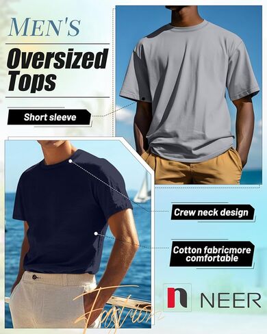Neer 7 Pack Men's Big and Tall Shirts Summer Cotton Short Sleeve Tee Crew Neck Casual Top Basic Oversize T Shirts in Saudi Arabia