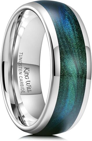 King Will Tungsten Carbide Rings for Men ، 8mm Gunmetal/Black Wedding Band tinlay Blue & Green/Red/Orange Sand ، Dome High Flought - مناسبة للارتداء اليومي ، وحجم الراحة 7-14 in Kuwait