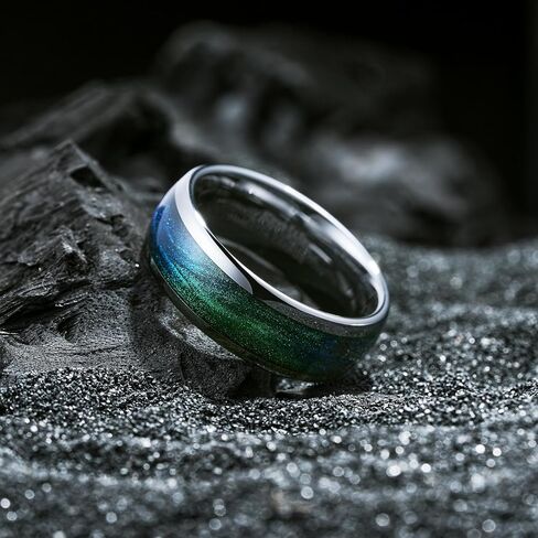 King Will Tungsten Carbide Rings for Men ، 8mm Gunmetal/Black Wedding Band tinlay Blue & Green/Red/Orange Sand ، Dome High Flought - مناسبة للارتداء اليومي ، وحجم الراحة 7-14 in Kuwait
