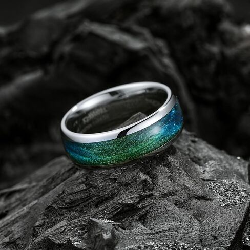 King Will Tungsten Carbide Rings for Men ، 8mm Gunmetal/Black Wedding Band tinlay Blue & Green/Red/Orange Sand ، Dome High Flought - مناسبة للارتداء اليومي ، وحجم الراحة 7-14 in Kuwait