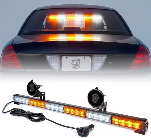 Xprite 27" White Amber LED Emergency Traffic Advisor Strobe Warning Light Bar w/21 Flashing Patterns Cigarette Lighter, for Vehicles Trucks SUV ATV Suction Cup Mounting in Kuwait