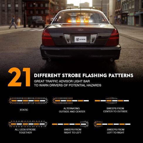 Xprite 27" White Amber LED Emergency Traffic Advisor Strobe Warning Light Bar w/21 Flashing Patterns Cigarette Lighter, for Vehicles Trucks SUV ATV Suction Cup Mounting in Kuwait