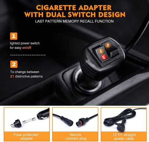 Xprite 27" White Amber LED Emergency Traffic Advisor Strobe Warning Light Bar w/21 Flashing Patterns Cigarette Lighter, for Vehicles Trucks SUV ATV Suction Cup Mounting in Kuwait