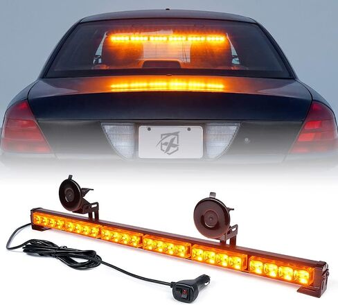 Xprite 27" White Amber LED Emergency Traffic Advisor Strobe Warning Light Bar w/21 Flashing Patterns Cigarette Lighter, for Vehicles Trucks SUV ATV Suction Cup Mounting in Kuwait