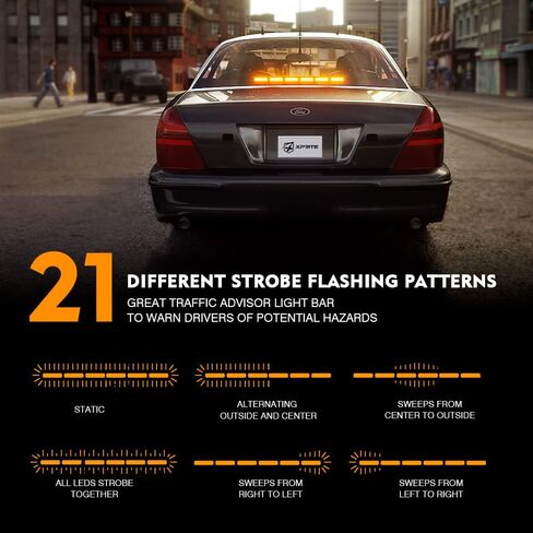 Xprite 27" White Amber LED Emergency Traffic Advisor Strobe Warning Light Bar w/21 Flashing Patterns Cigarette Lighter, for Vehicles Trucks SUV ATV Suction Cup Mounting in Kuwait