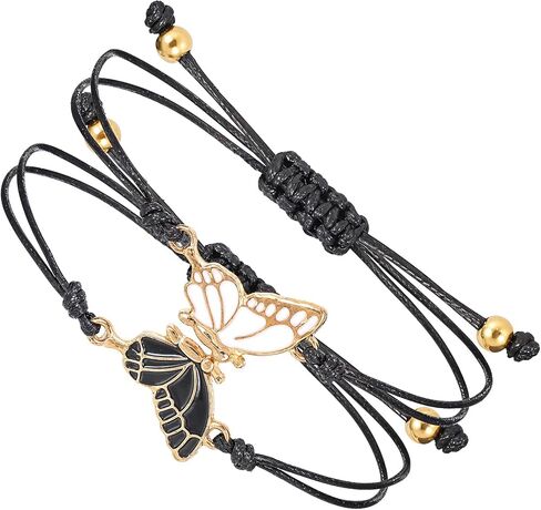 BFF Bracelets for 2-Butterfly Matching Bracelets, Adjustable Strand Best Friends Bracelet, Handmade Charm Friendship Bracelets, Cute Bracelets Jewelry Gifts for Women Couples (Black) in Saudi Arabia
