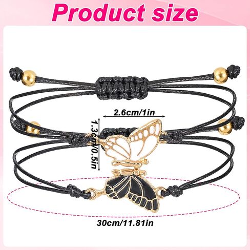BFF Bracelets for 2-Butterfly Matching Bracelets, Adjustable Strand Best Friends Bracelet, Handmade Charm Friendship Bracelets, Cute Bracelets Jewelry Gifts for Women Couples (Black) in Saudi Arabia