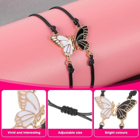 BFF Bracelets for 2-Butterfly Matching Bracelets, Adjustable Strand Best Friends Bracelet, Handmade Charm Friendship Bracelets, Cute Bracelets Jewelry Gifts for Women Couples (Black) in Saudi Arabia