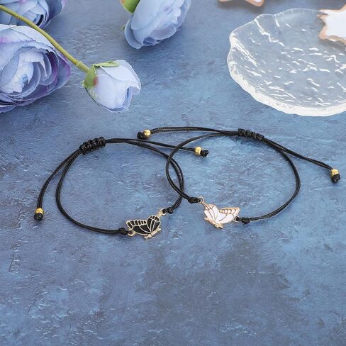 BFF Bracelets for 2-Butterfly Matching Bracelets, Adjustable Strand Best Friends Bracelet, Handmade Charm Friendship Bracelets, Cute Bracelets Jewelry Gifts for Women Couples (Black) in Saudi Arabia