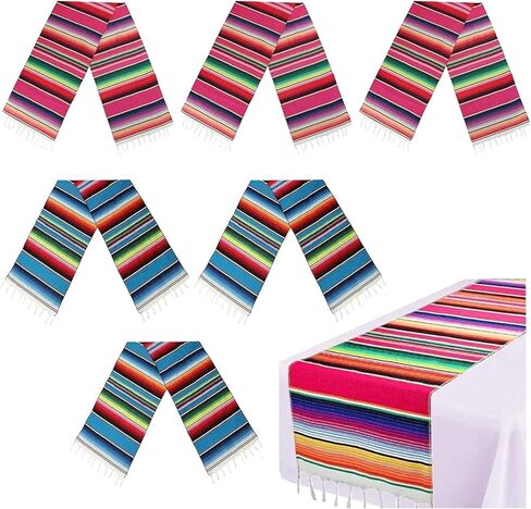 2 Pack Mexican Table Runner 14 x 108 Inches Serape Blanket Colorful Fringe Table Cloths Decor for Mexican Tribal Cinco de Mayo Fiesta Pool Party Outdoor Picnics Dining Wedding in Kuwait