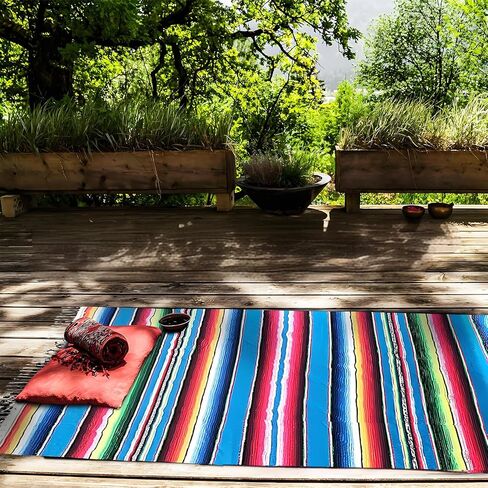 2 Pack Mexican Table Runner 14 x 108 Inches Serape Blanket Colorful Fringe Table Cloths Decor for Mexican Tribal Cinco de Mayo Fiesta Pool Party Outdoor Picnics Dining Wedding in Kuwait