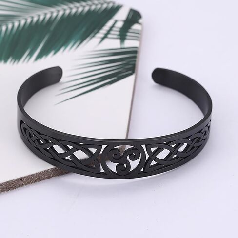 VASSAGO Nordic Viking Triskele Symbol Irish Trinity Celtic Knot Cuff Bracelet Stainless Steel Bangle Vintage Amulet Jewelry Gifts for Men Women Teens in Saudi Arabia