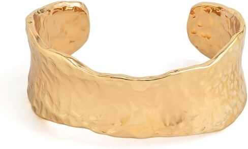 Wide Cuff Bracelet for Women Chunky Thick Hammered Concave Open Edge Arm Wrist Wrap Irregular Adjustable Shiny in Saudi Arabia