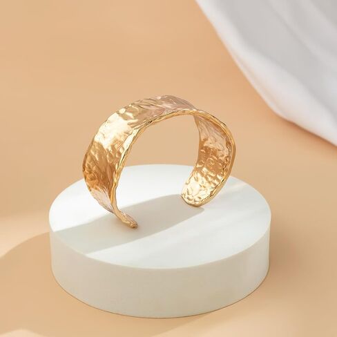 Wide Cuff Bracelet for Women Chunky Thick Hammered Concave Open Edge Arm Wrist Wrap Irregular Adjustable Shiny in Saudi Arabia