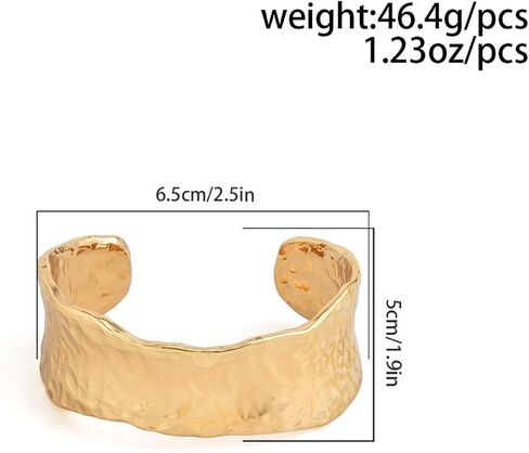Wide Cuff Bracelet for Women Chunky Thick Hammered Concave Open Edge Arm Wrist Wrap Irregular Adjustable Shiny in Saudi Arabia