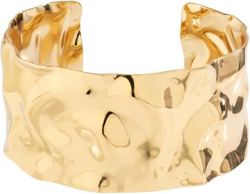Wide Cuff Bracelet for Women Chunky Thick Hammered Concave Open Edge Arm Wrist Wrap Irregular Adjustable Shiny in Saudi Arabia