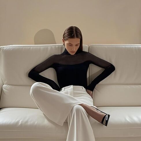 Women Long Sleeve Bodysuit Turtle Neck Shapewear Body Suits Mesh One Piece Leotard Shirt Going Out Tops Outfits in Saudi Arabia