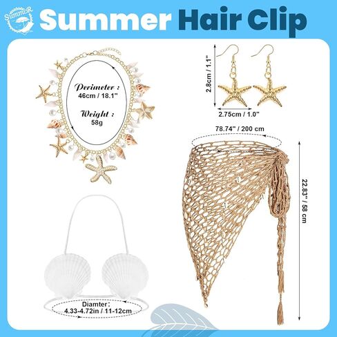 7 Pcs Mermaid Costume for Women Shell Necklace Earrings Purse Starfish Hair Clip Mermaid Crochet Skirt Shell Bra Summer Beach Accessories in Saudi Arabia