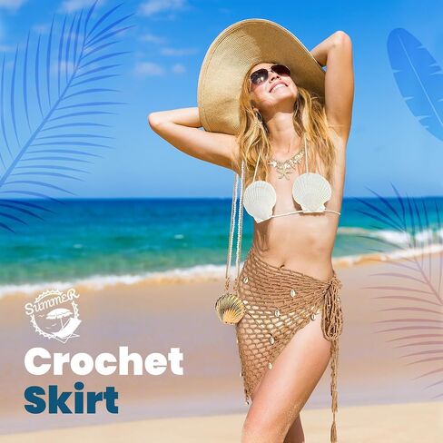 7 Pcs Mermaid Costume for Women Shell Necklace Earrings Purse Starfish Hair Clip Mermaid Crochet Skirt Shell Bra Summer Beach Accessories in Saudi Arabia