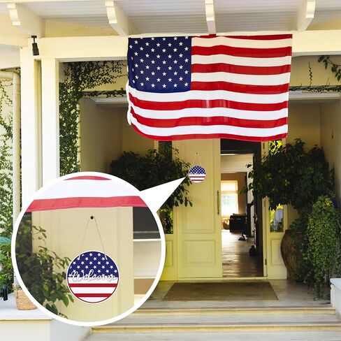 لافتة خشبية معلقة بتاريخ 4 يوليو مع حبل السيزال - لافتة باب مستديرة مقاس 10 بوصات، لوحة خشبية للديكور الوطني، أحذية الحرية والعلم، ديكور جدار الشرفة الأمامي للمنزل والمكتب وإكسسواراتها - D04 in Kuwait