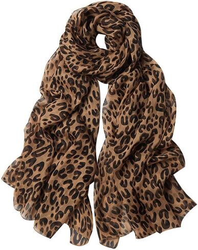 Lightweight Leopard Chiffon Scarfs for Women - Fashion Floral Print Scarves Shawl Head Wraps Bandana in Saudi Arabia