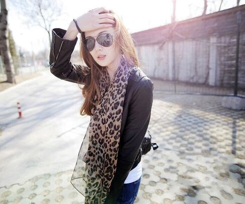 Lightweight Leopard Chiffon Scarfs for Women - Fashion Floral Print Scarves Shawl Head Wraps Bandana in Saudi Arabia