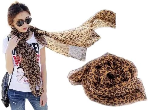 Lightweight Leopard Chiffon Scarfs for Women - Fashion Floral Print Scarves Shawl Head Wraps Bandana in Saudi Arabia